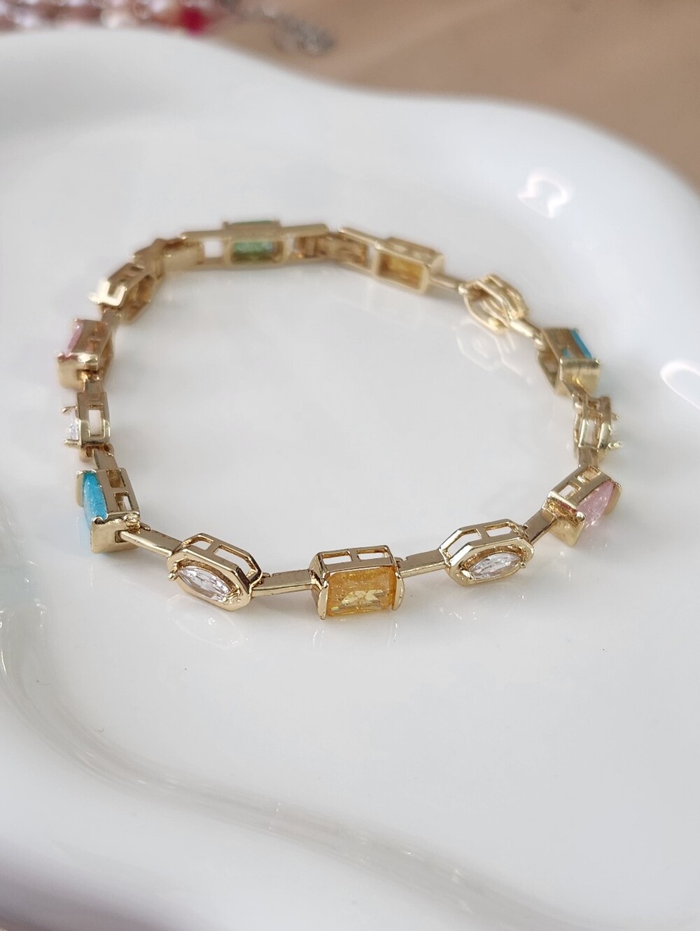 14k Gold Plated Iced Candy Tennis Bracelet